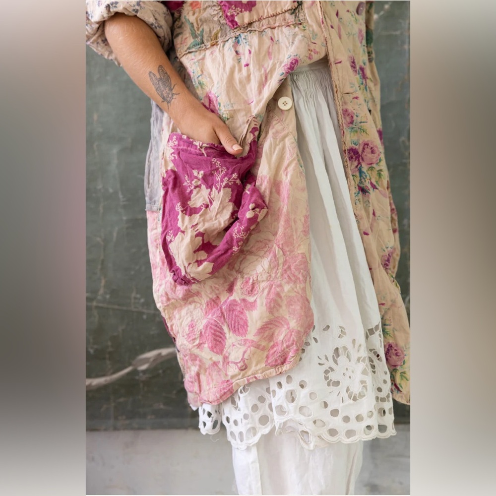 Magnolia Pearl Floral Patchwork Siyah Double Breasted Coat Jacket Abilene - Picture 6 of 14